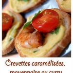 Crevettes caramélisées, mayonnaise au curry