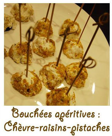 Bouchées apéritives : Chèvre-raisins-pistaches