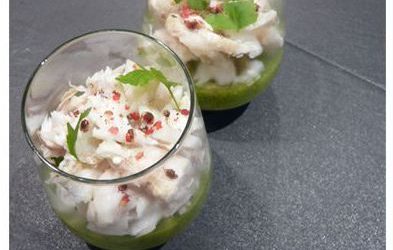 Salade de haricots blancs, cabillaud et pesto de roquette