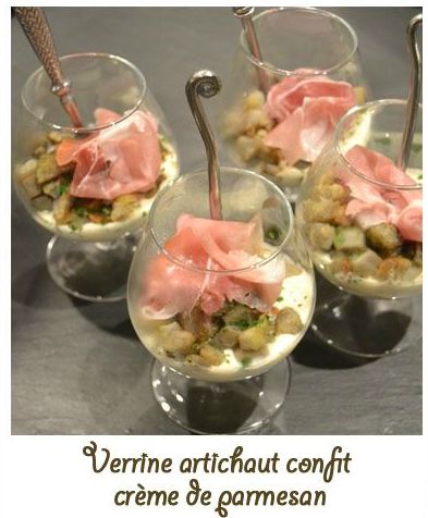 Verrine artichaut confit crème de parmesan