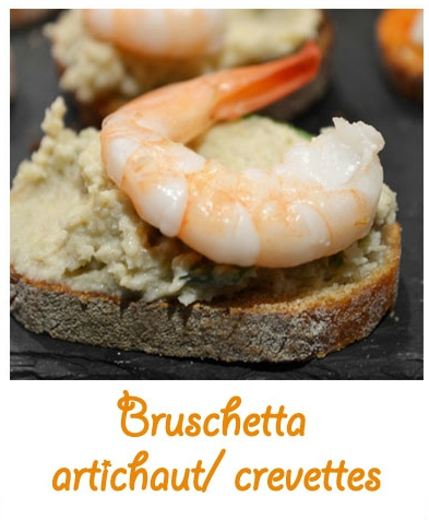 Mini-bruschettas artichaut crevette