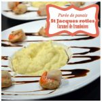 Purée de Panais, coquilles st Jacques roties, caramel au vinaigre de framboises