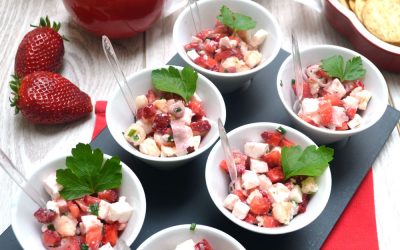 Salade de crevettes, fraises et feta