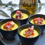 Gaspacho de haricots blancs, petits légumes et pancetta grillée