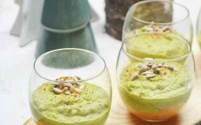 Verrines de mousse de carottes au gingembre frais et petits pois