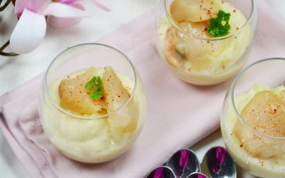 Purée de céleri et sa noix de st-Jacques fumée au cep de vigne en carpaccio