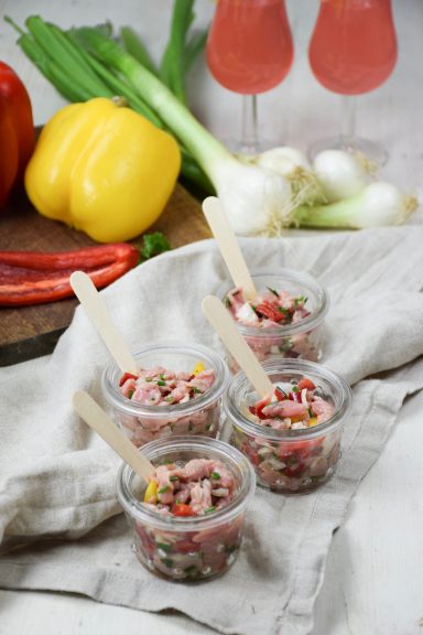 Verrines de tartare de veau au poivron