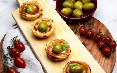 Mini tartelettes tomates Idiazabal et olives Gordal d’Espagne