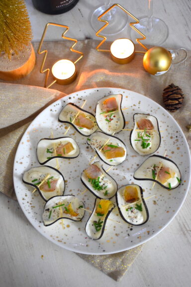 Canapés de radis noir au haddock fumé